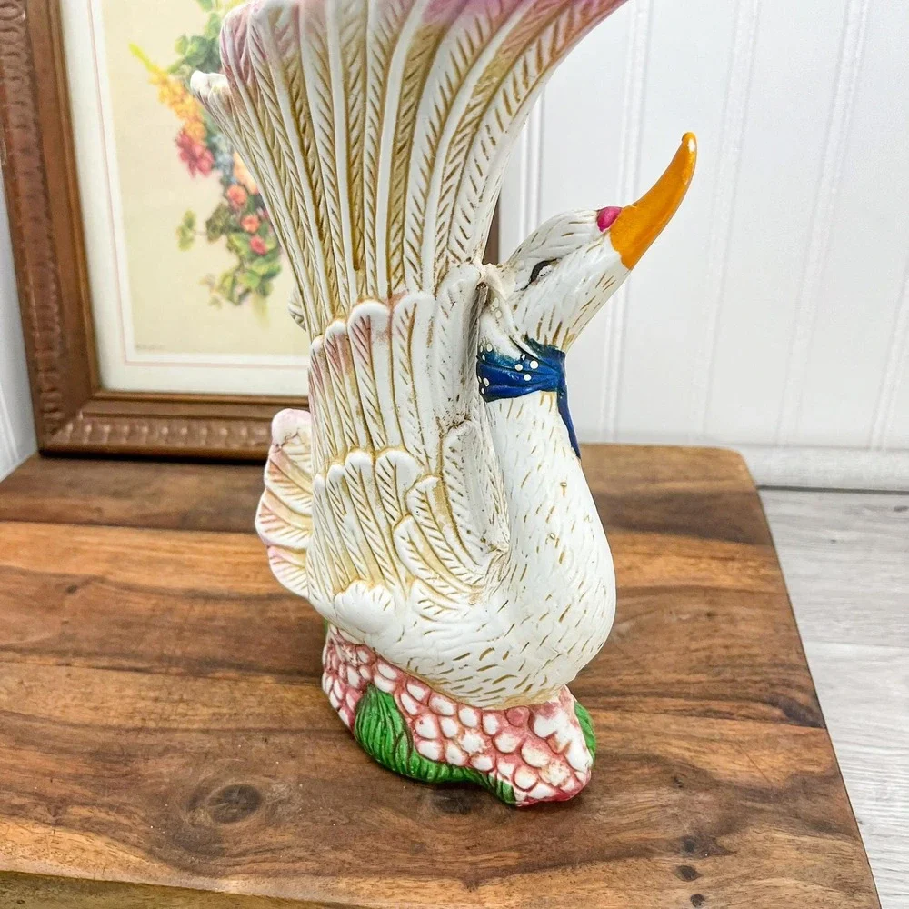 Vintage Ceramic Swan Vase Planter: White Goose‎ Decor
